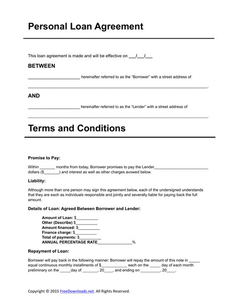 Personal Loan Agreement Form Free